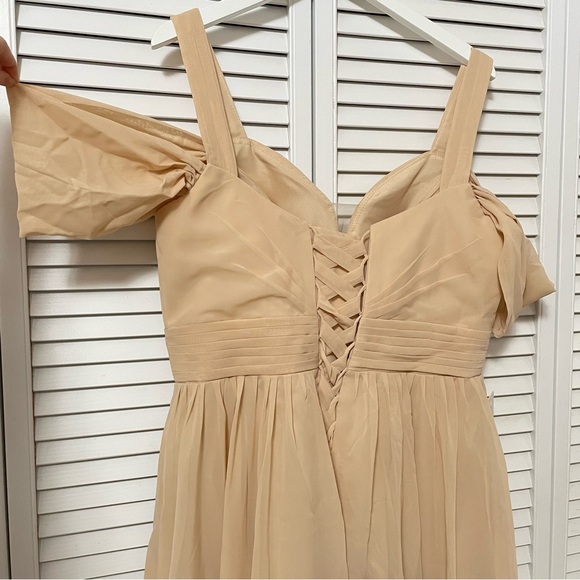 NWOT Wear Your Love Champagne Chiffon Maxi Bridesmaid Dress Pockets Corset Bride - Picture 6 of 16